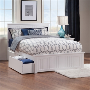 Nantucket Queen Wood Platform Bed with Matching Footboard and Drawers in White