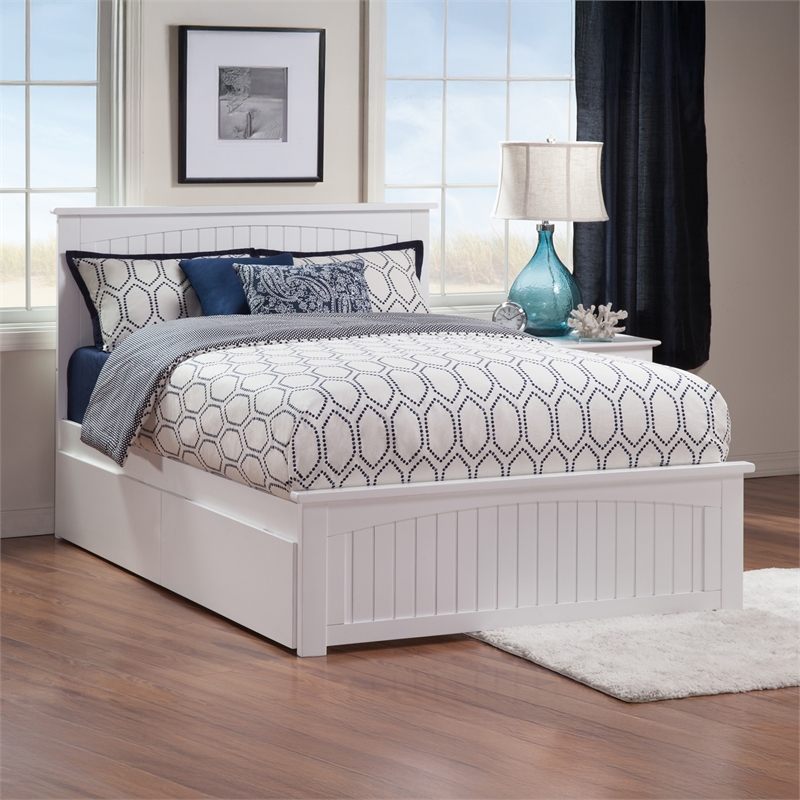 Nantucket Queen Wood Platform Bed with Matching Footboard and Drawers in White