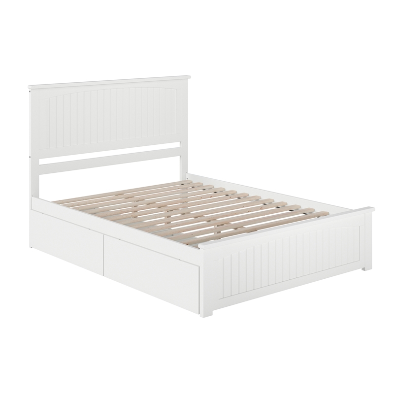Nantucket Queen Wood Platform Bed with Matching Footboard and Drawers in White