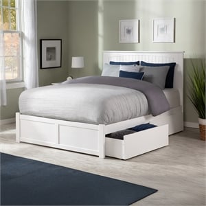 Nantucket King Wood Platform Bed with Footboard and Storage Drawers in White