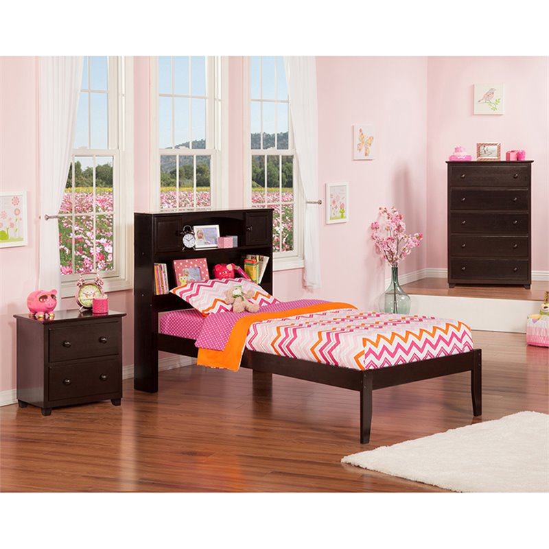 AFI Newport Twin XL Solid Wood Platform Bookcase Bed in Espresso