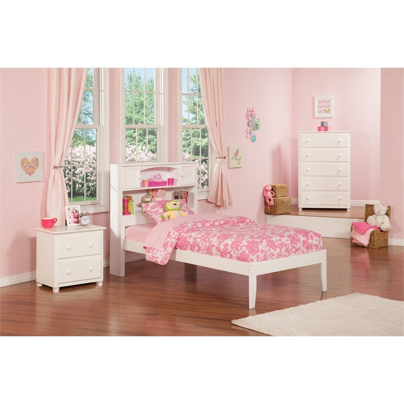 AFI Newport Twin XL Solid Wood Platform Bookcase Bed in White