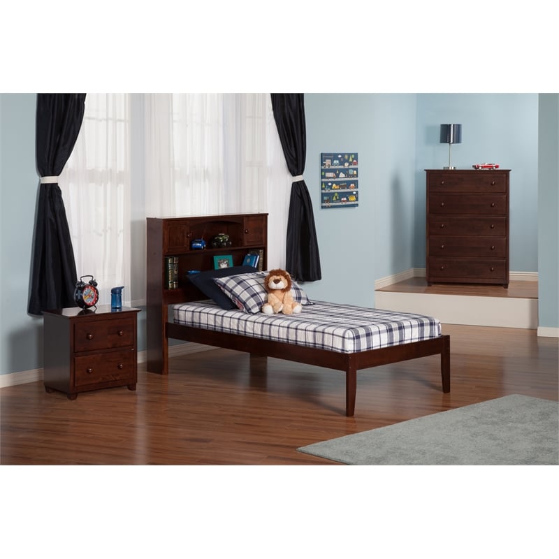 AFI Newport Twin XL Solid Wood Platform Bookcase Bed in Walnut
