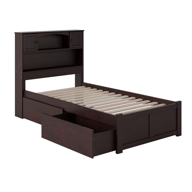 AFI Newport Twin XL Solid Wood Bed with Storage Drawers in Espresso