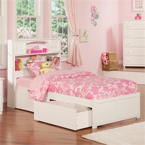 AFI Newport Twin XL Solid Wood Bed with Storage Drawers in White