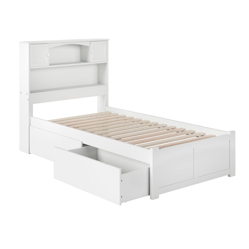 AFI Newport Twin XL Solid Wood Bed with Storage Drawers in White