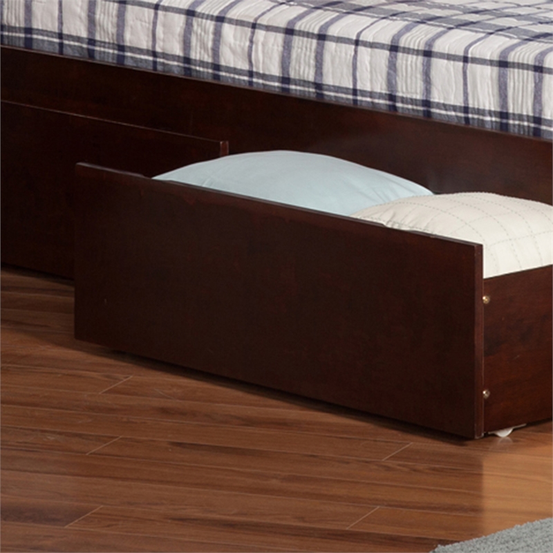 AFI Newport Twin XL Solid Wood Bed with Storage Drawers in Walnut