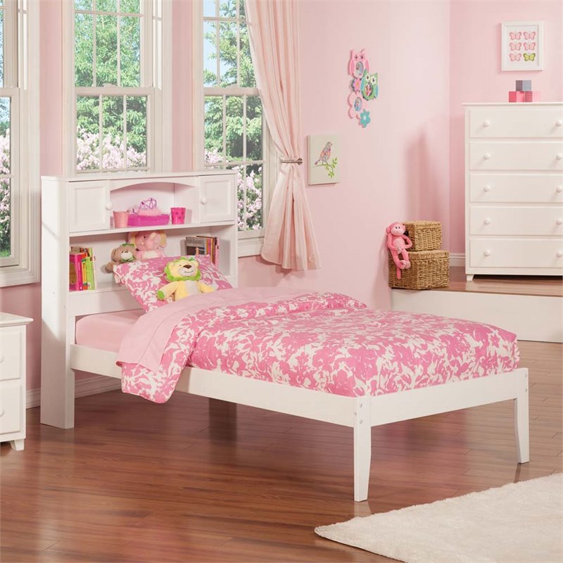 AFI Newport Twin Solid Wood Platform Bookcase Bed in White