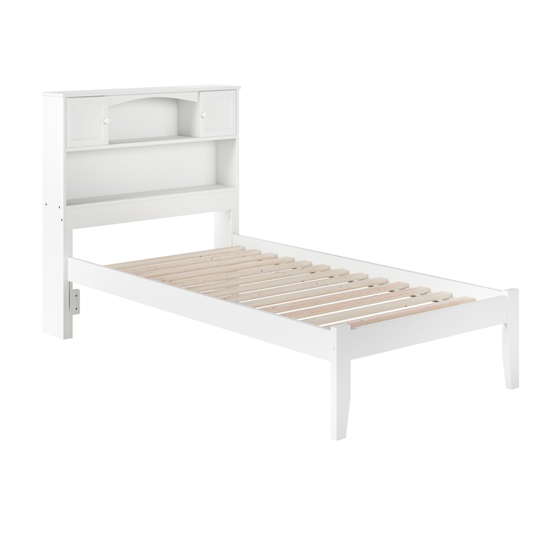 AFI Newport Twin Solid Wood Platform Bookcase Bed in White