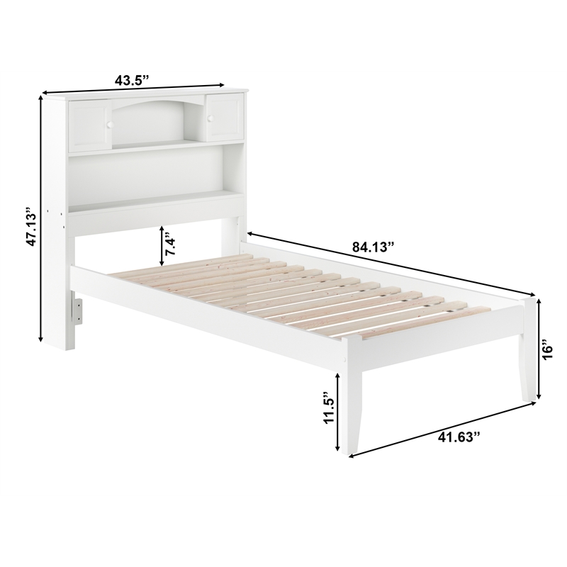 AFI Newport Twin Solid Wood Platform Bookcase Bed in White