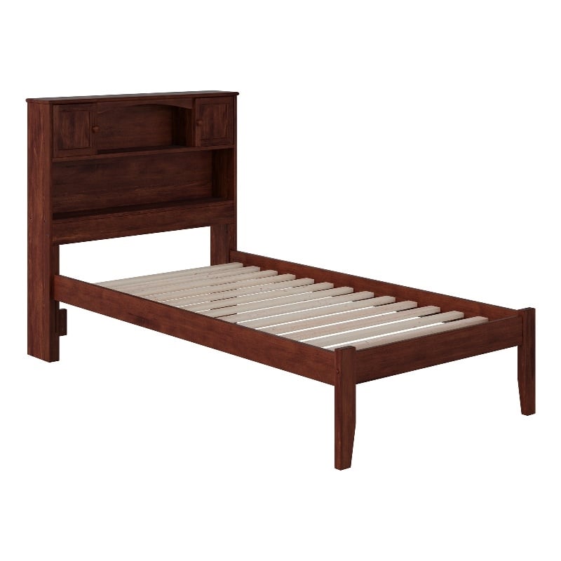 AFI Newport Twin Solid Wood Platform Bookcase Bed in Walnut