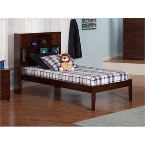 AFI Newport Twin Solid Wood Platform Bookcase Bed in Walnut