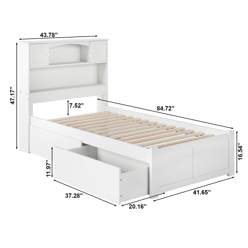 AFI Newport Twin Solid Wood with 2 Storage Drawers in White
