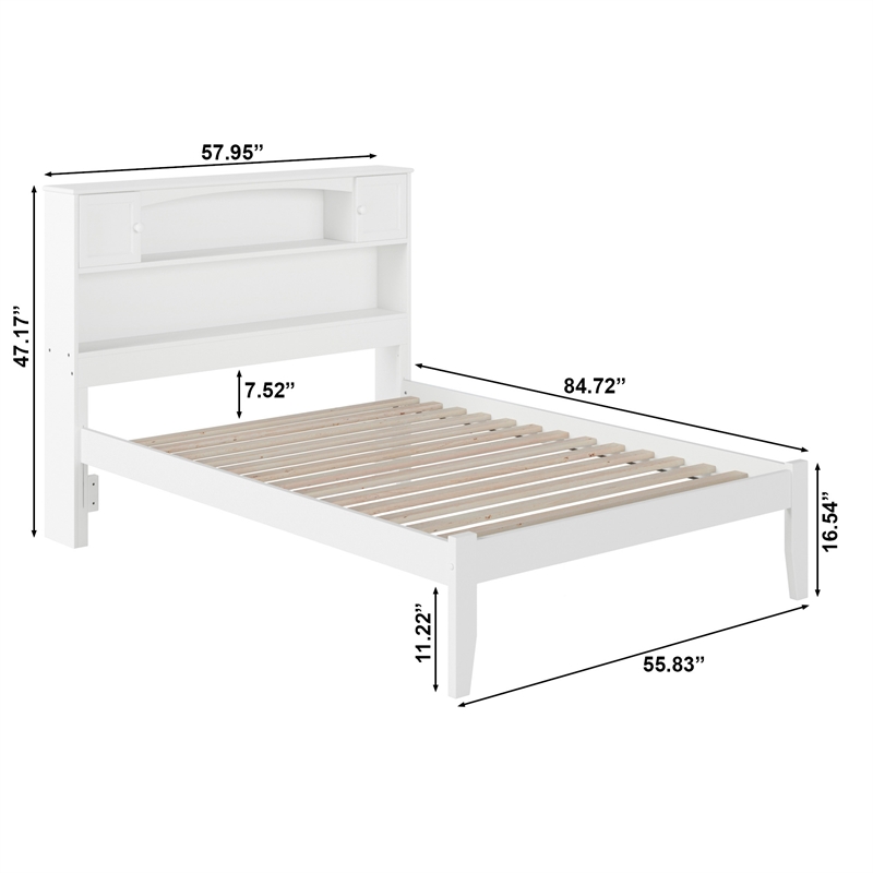 AFI Newport Full Solid Wood Platform Bookcase Bed in White