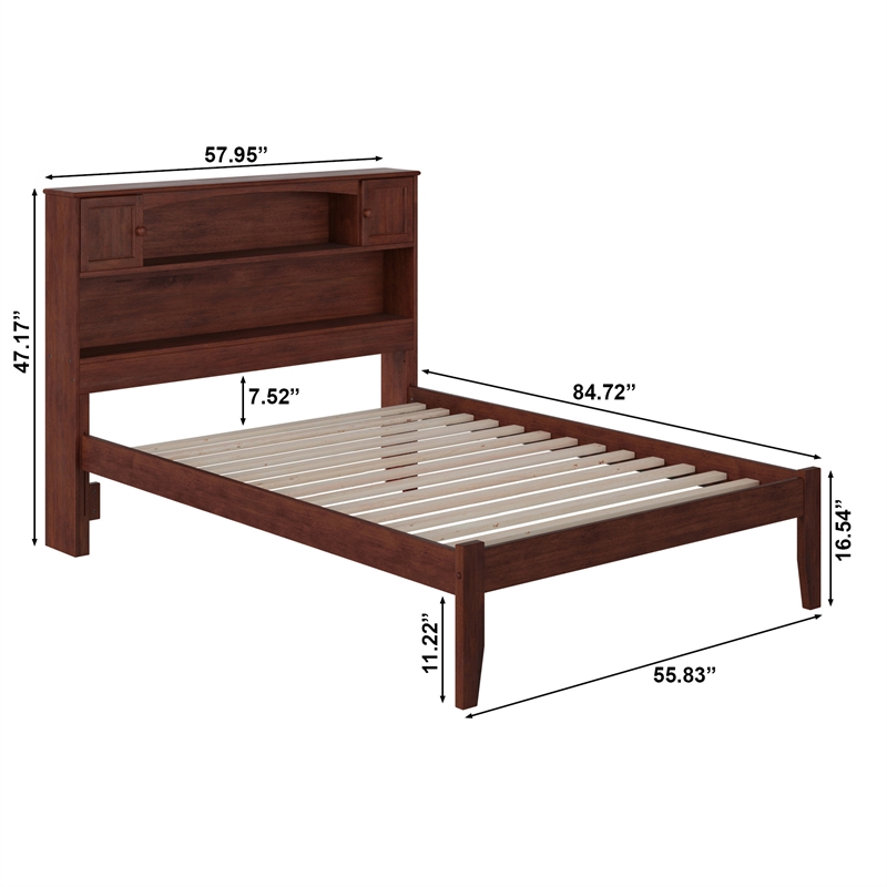 AFI Newport Full Solid Wood Platform Bookcase Bed in Walnut