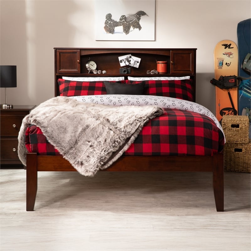 AFI Newport Full Solid Wood Platform Bookcase Bed in Walnut