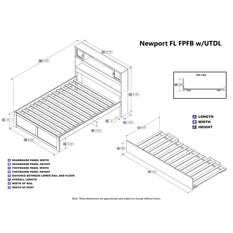 AFI Newport Full Solid Wood Bed with Twin Trundle in Walnut
