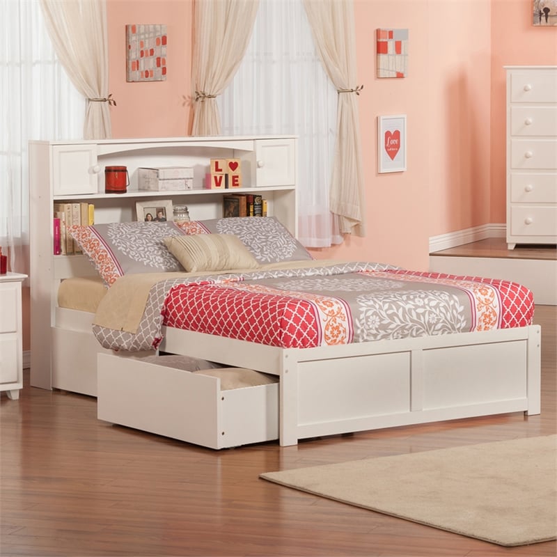 AFI Newport Full Solid Wood Bed with Storage Drawers in White