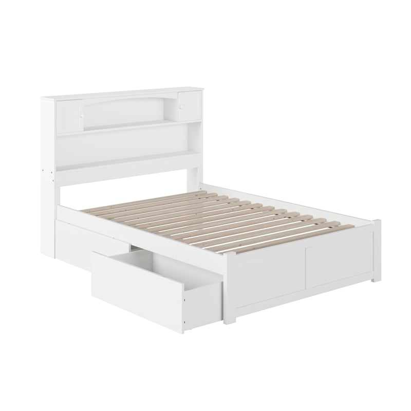 AFI Newport Full Solid Wood Bed with Storage Drawers in White