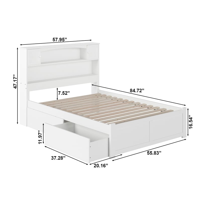 AFI Newport Full Solid Wood Bed with Storage Drawers in White