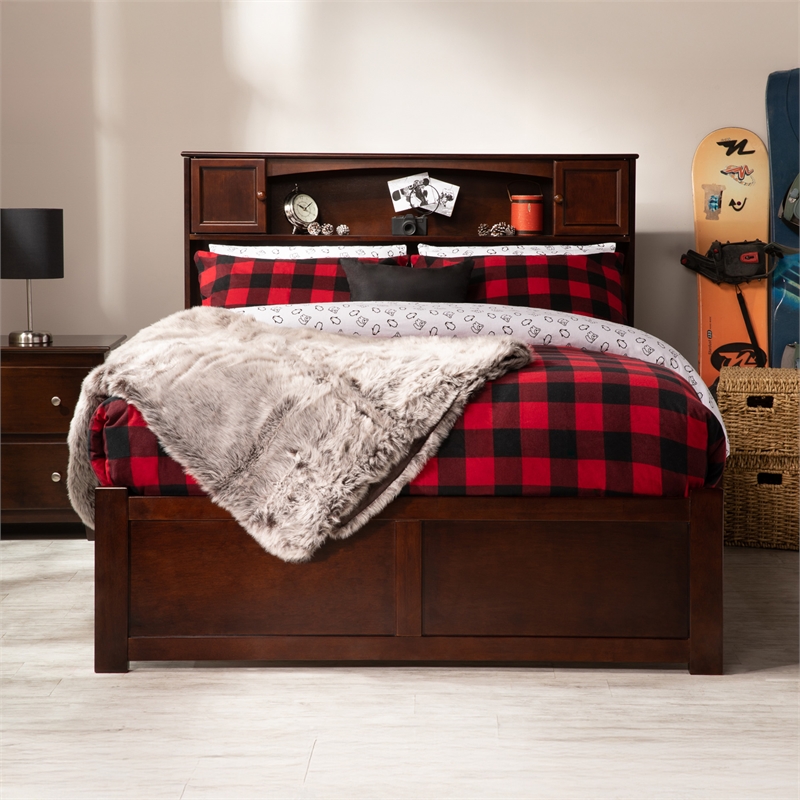 AFI Newport Full Solid Wood Bed with Storage Drawers in Walnut