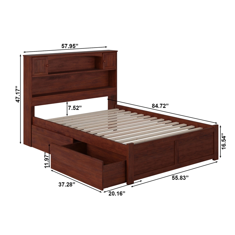 AFI Newport Full Solid Wood Bed with Storage Drawers in Walnut