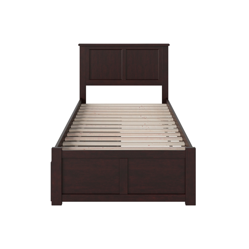 Madison Twin XL Wood Platform Bed with Footboard and Storage Drawers in Espresso