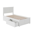 Madison Twin XL Wood Platform Bed with Footboard and Storage Drawers in White