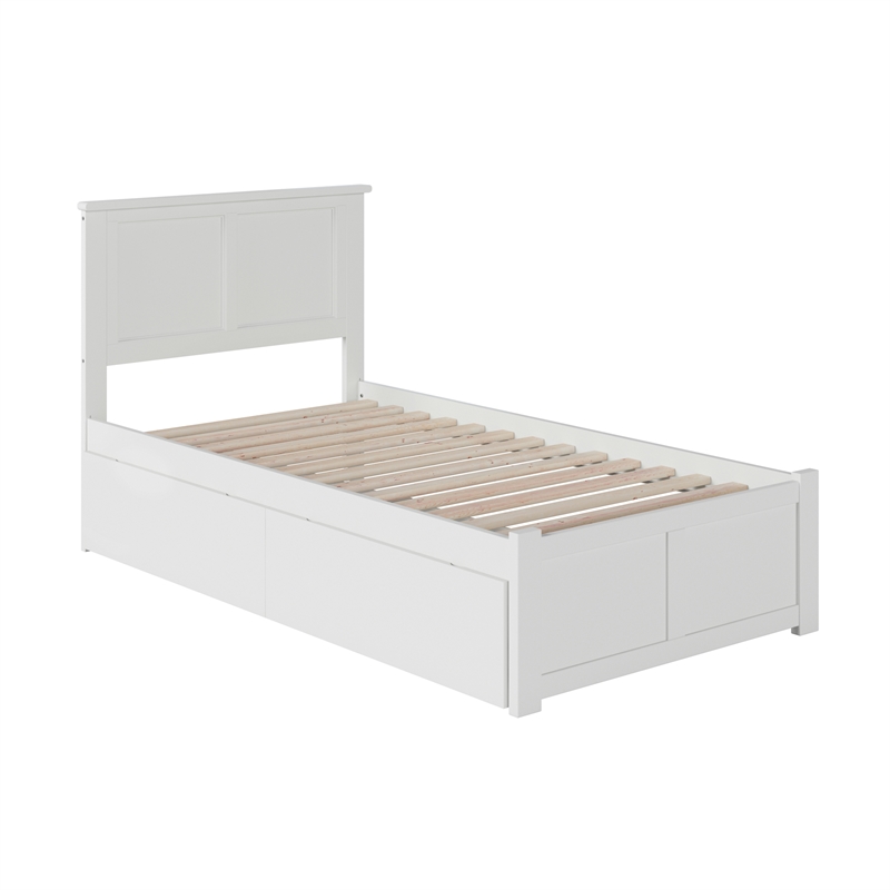 Madison Twin XL Wood Platform Bed with Footboard and Storage Drawers in White