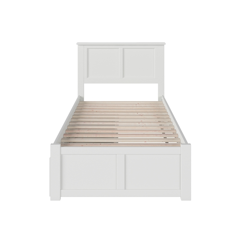 Madison Twin XL Wood Platform Bed with Footboard and Storage Drawers in White