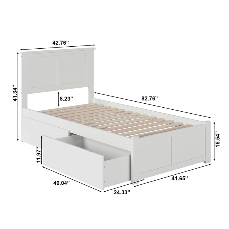 Madison Twin XL Wood Platform Bed with Footboard and Storage Drawers in White