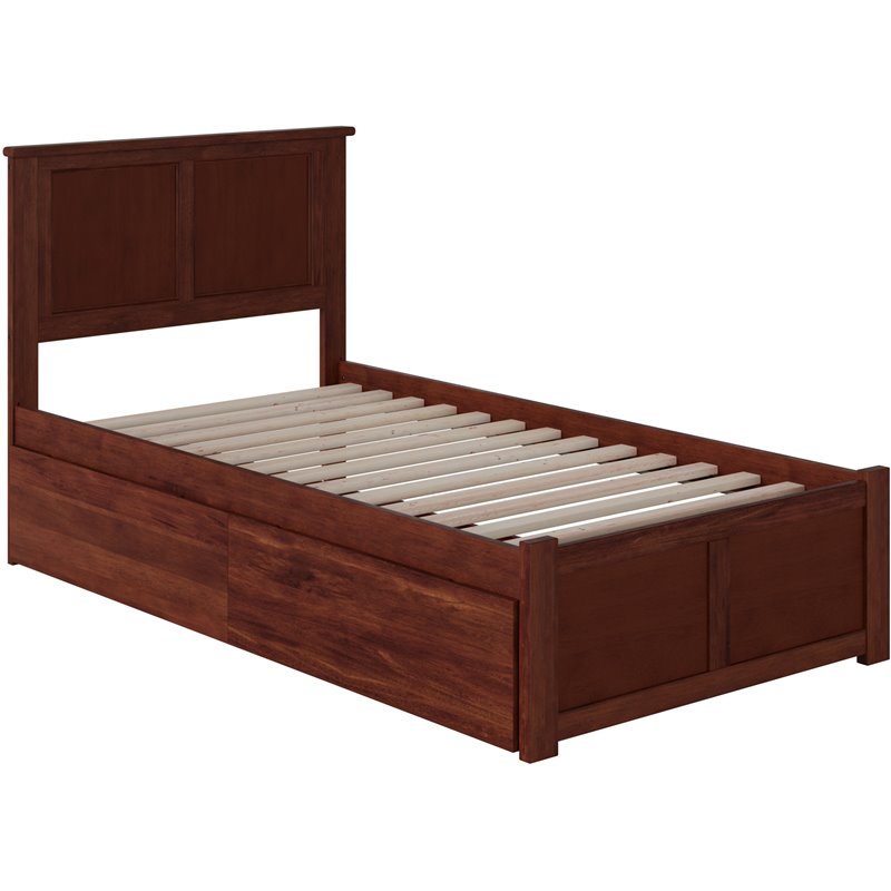 AFI Madison Twin XL Solid Wood Platform Bed with Storage Drawers in Walnut