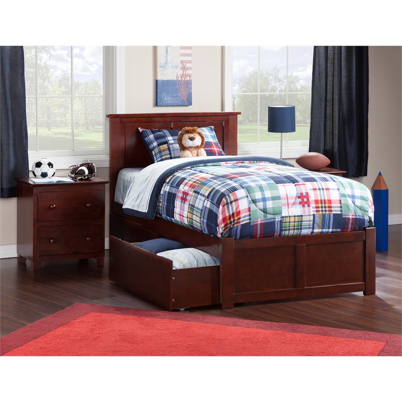 AFI Madison Twin XL Solid Wood Platform Bed with Storage Drawers in Walnut