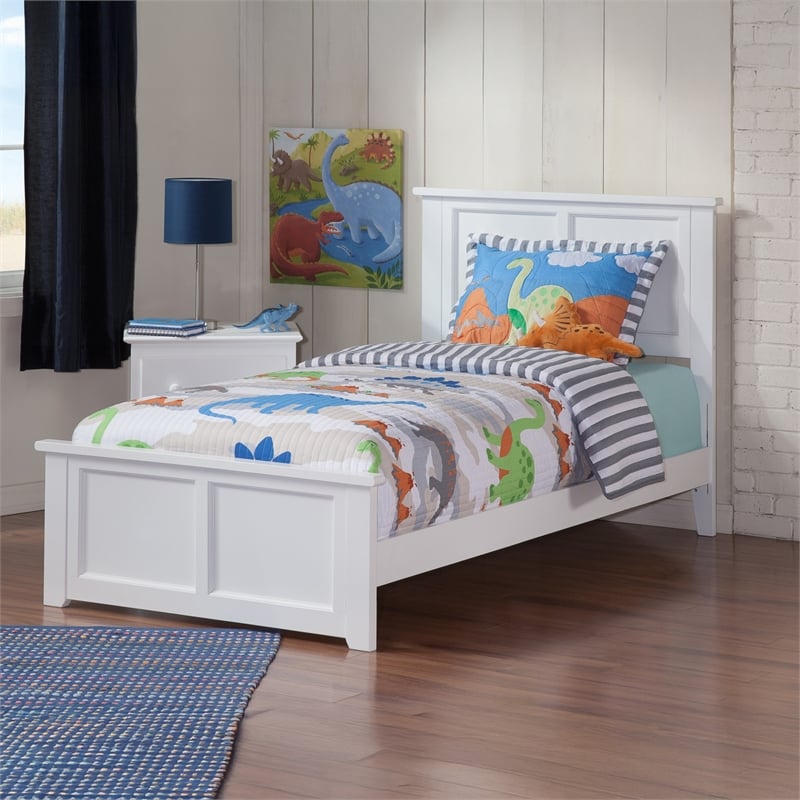 Madison Twin XL Wood Foundation Bed with Matching Footboard in White