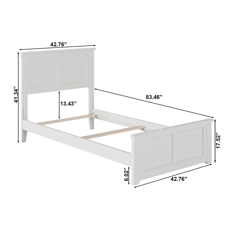 Madison Twin XL Wood Foundation Bed with Matching Footboard in White