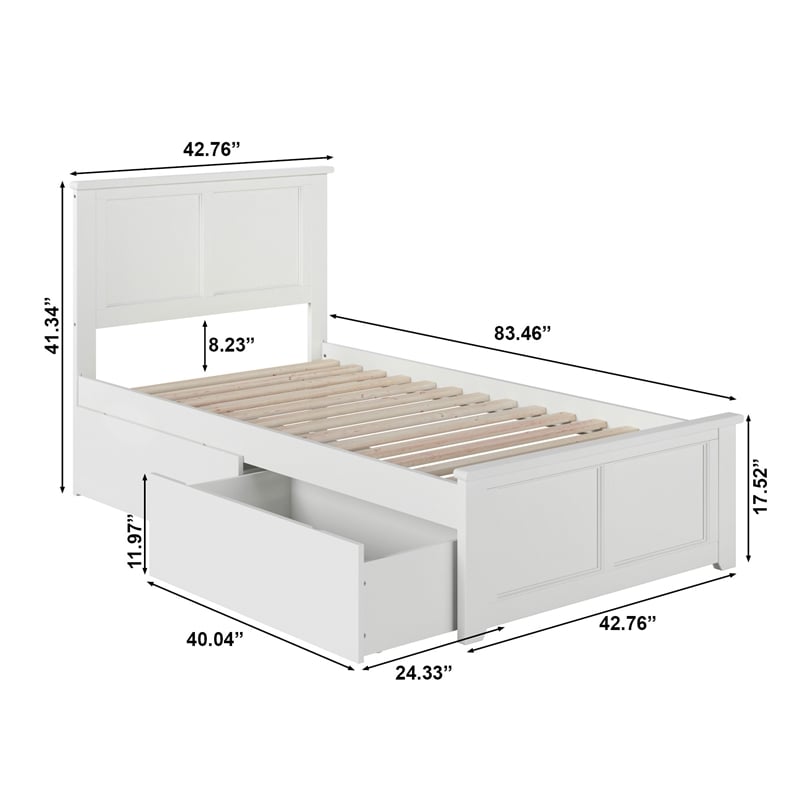 Madison Twin XL Platform Bed with Matching Footboard & Storage Drawers in White