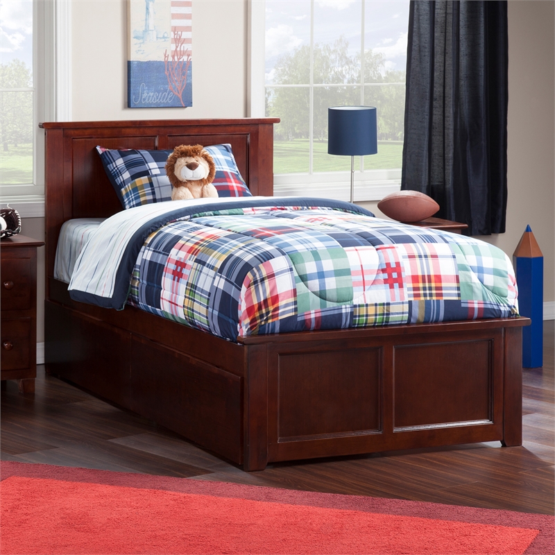 Madison Twin XL Platform Bed with Matching Footboard & Storage Drawers in Walnut