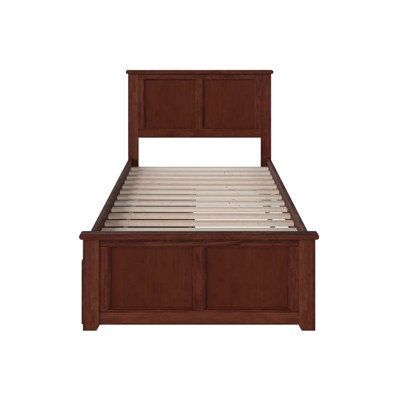 Madison Twin XL Platform Bed with Matching Footboard & Storage Drawers in Walnut