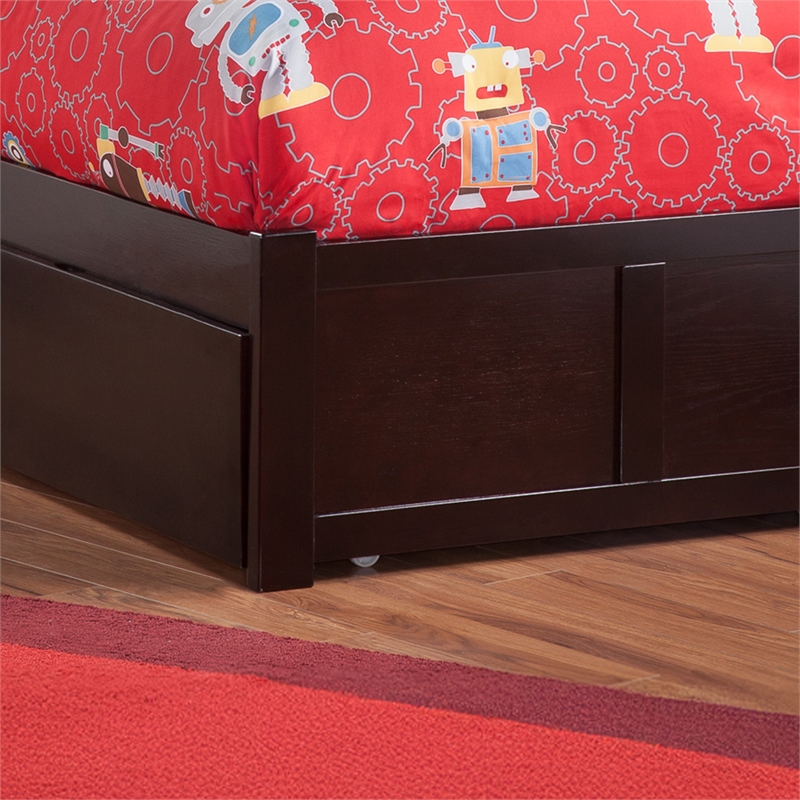 Madison Twin Wood Platform Bed with Footboard and Twin Trundle in Espresso