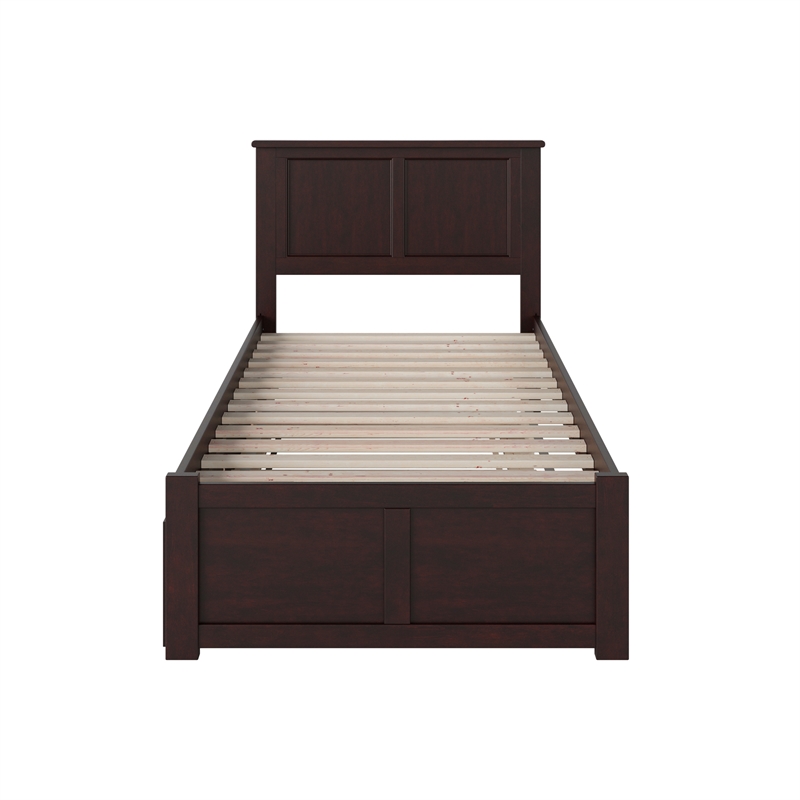 Madison Twin Wood Platform Bed with Footboard and Twin Trundle in Espresso