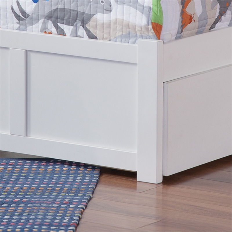 Madison Twin Wood Platform Bed with Footboard and Twin Trundle in White