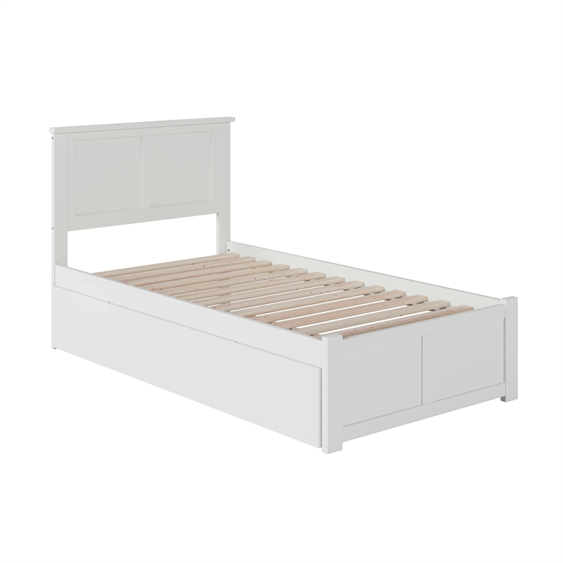 Madison Twin Wood Platform Bed with Footboard and Twin Trundle in White