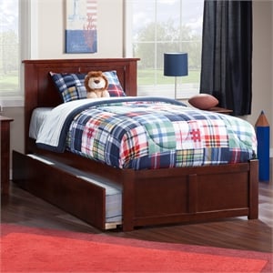 Madison Twin Wood Platform Bed with Footboard and Twin Trundle in Walnut