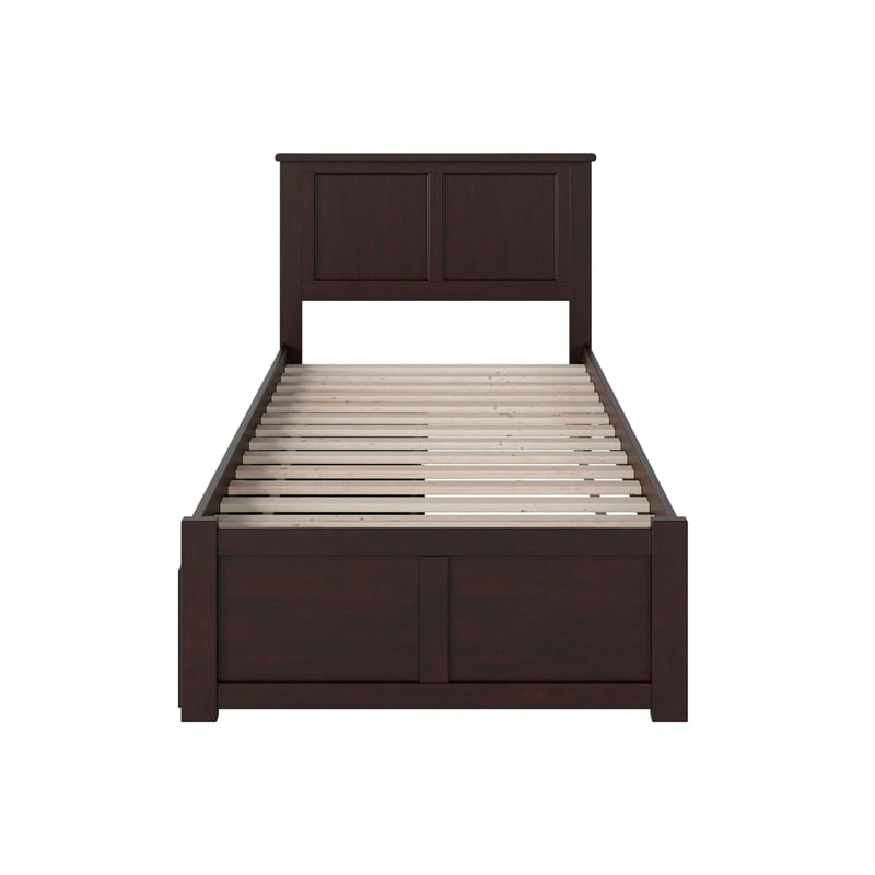 Madison Twin Wood Platform Bed with Footboard & Storage Drawers in Espresso