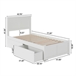 AFI Madison Twin Solid Wood Platform Bed with Storage Drawers in White