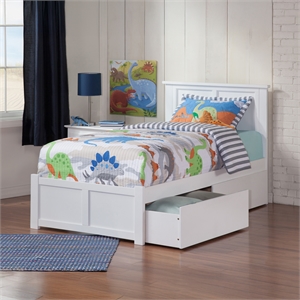 Madison Twin Wood Platform Bed with Footboard & Storage Drawers in White