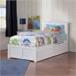 Madison Twin Wood Platform Bed with Footboard & Storage Drawers in White