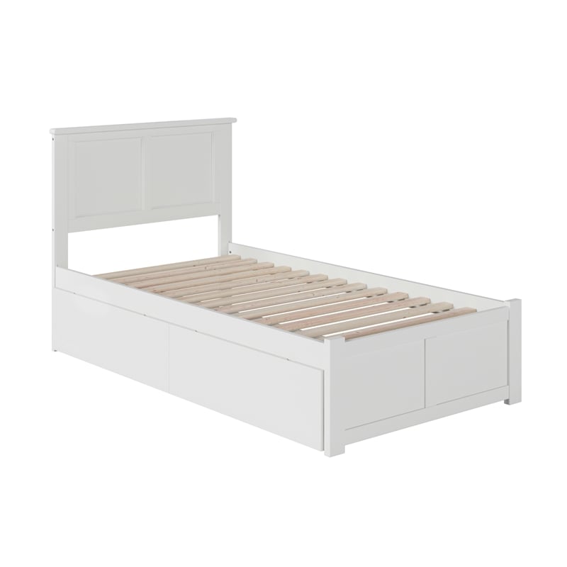 Madison Twin Wood Platform Bed with Footboard & Storage Drawers in White
