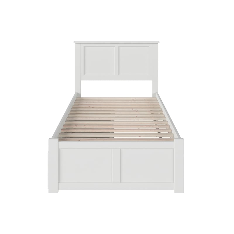 Madison Twin Wood Platform Bed with Footboard & Storage Drawers in White