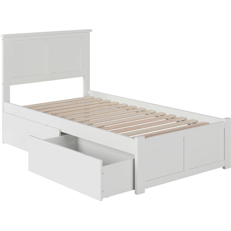 AFI Madison Twin Solid Wood Platform Bed with Storage Drawers in White